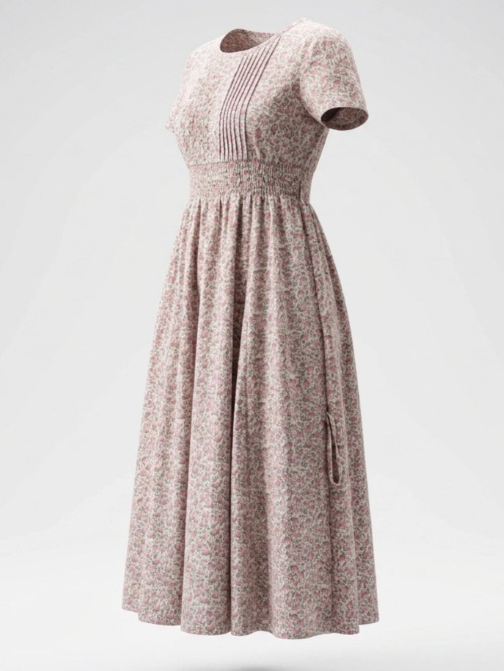 April Cornell Pink Floral Pintuck Midi Cottagecore
